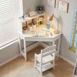 Garvee Set Scrivania e Sedia per Bambini, Tavolo Angolare in MDF, Bianco, Sicuro e Robusto, Studio a Casa, Dimensioni Adatte Bambini 3-8 Anni