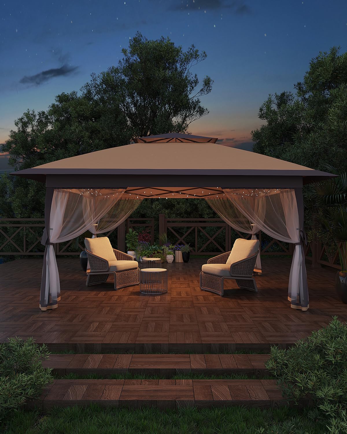 Gazebo pop-up Garvee 12x12 con zanzariera, resistente ai raggi UV, regolabile in 3 altezze, struttura in acciaio, 6 pannelli laterali, tasche per sabbia per giardino e campeggio, bianco