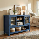 Garvee Mobile Buffet 134,6 cm Con 3 Ripiani E 2 Ante In Vetro, Ampio Spazio, Design Moderno Mid Century, Multiuso Per Soggiorno E Cucina, Materiale Resistente - Blue