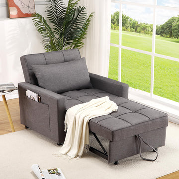 Divano letto/poltrona letto 3 in 1 Garvee con funzione letto, tessuto di lino, salvaspazio, 192 x 96 x 59 cm, grigio