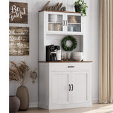 Supporto per microonde Garvee Kitchen Pantry alto 71 pollici con frontale in vetro bianco e ripiani regolabili per sala da pranzo