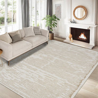 Tappeto lavabile a pelo corto Garvee 120x170cm Beige per soggiorno e camera da letto, motivo a linee minimaliste, morbido e antiscivolo