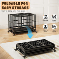 Garvee Heavy Duty Dog Crate 37 pollici con doppia porta, ruote girevoli a 360°, metallo, pieghevole, per cani di piccola e grande taglia, per interni