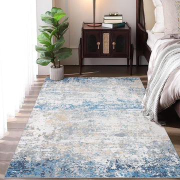 Tappeti moderni astratti Garvee, lavabili, per soggiorno, camera da letto, grandi, 120x170 cm, grigio blu