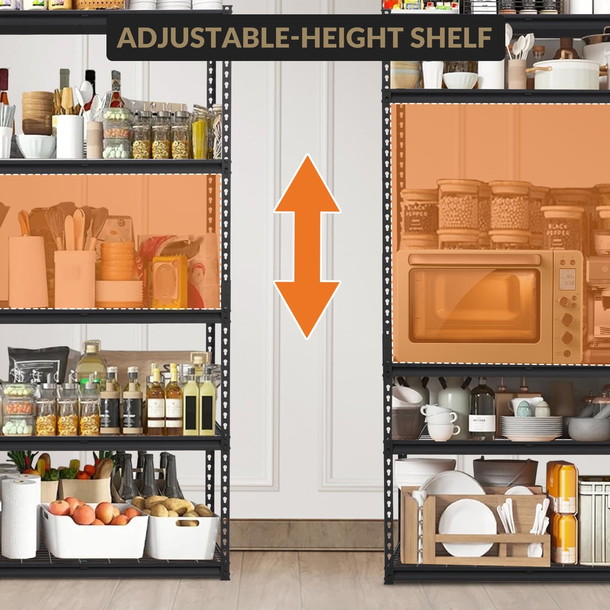 Sistema di scaffalature per garage Garvee Heavy Duty, ripiani in metallo regolabili per officina, cantina, garage, 48x18x72 pollici, nero