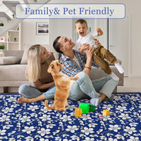 Tappeto per soggiorno Garvee lavabile con motivo floreale vintage, pelo corto, antiscivolo, morbido, grande, 200x290 cm, blu