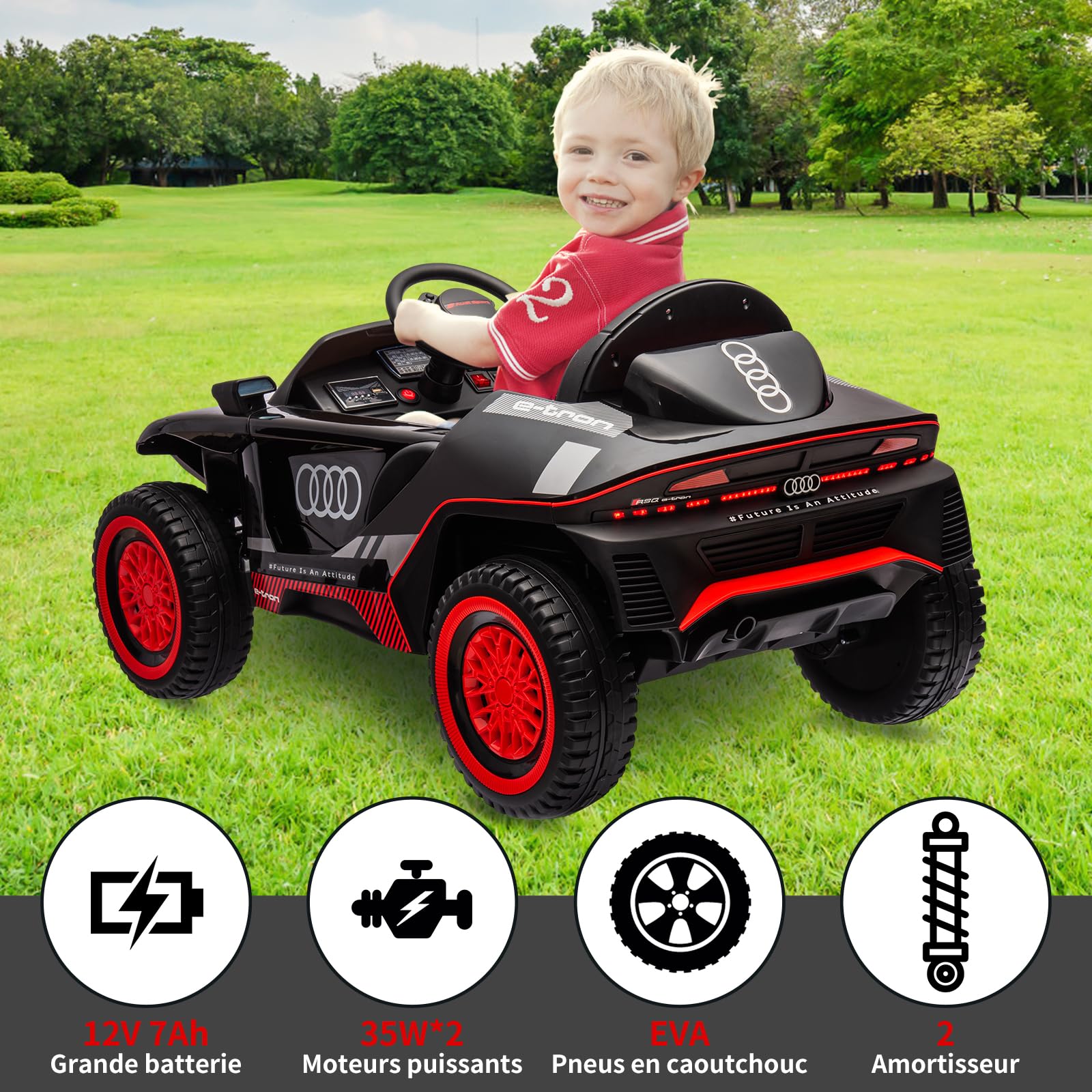 Garvee Kids Electric Car Extra Large Racing Vehicle Nero per piste da corsa da 3 anni