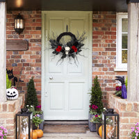 Ghirlanda per porta a forma di teschio di Halloween Garvee da 20 pollici - Ghirlanda gotica in salice con scheletro e rose nere per interni ed esterni coperti, nera