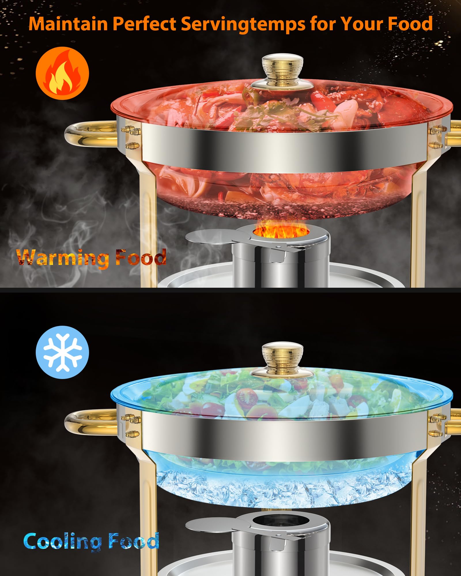 Garvee set da 6 vassoi riscaldanti per buffet in acciaio inox da 5 litri con portacoperchi per feste, matrimoni ed eventi, oro