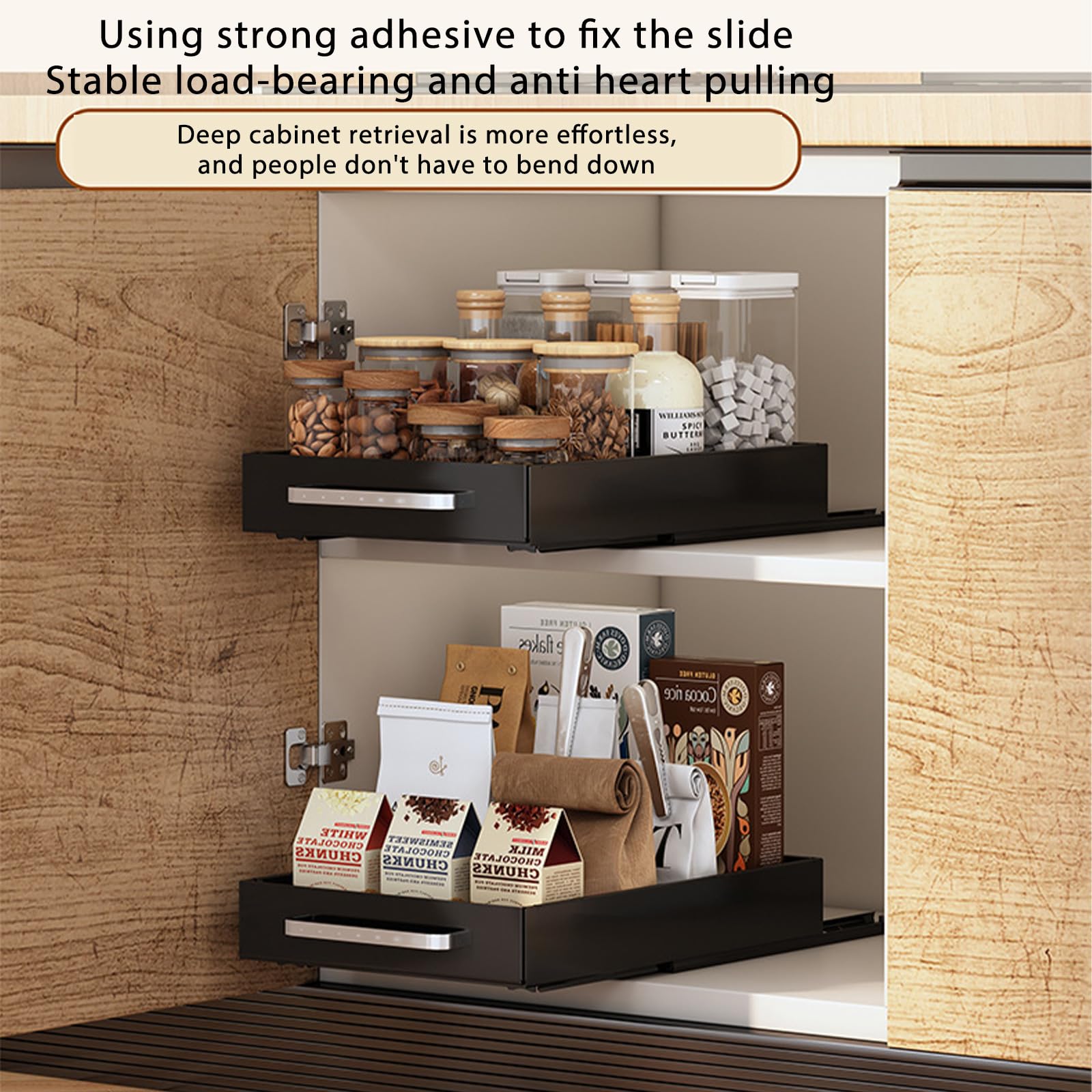 Garvee Set da 2 pezzi per porta scorrevole, per cucina e bagno, plastica robusta, salvaspazio, nero