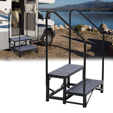 Bilancia portatile per camper Garvee a 2 gradini con corrimano, tappetini antiscivolo, acciaio per roulotte e piscine, stabili, versatili