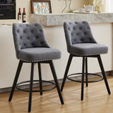 Garvee Set 2 Sgabelli Da Bar Moderni Girevoli Con Schienale, Seduta Imbottita In Lino Grigio, Gambe In Legno, Per Cucina E Bar - Linen Gray