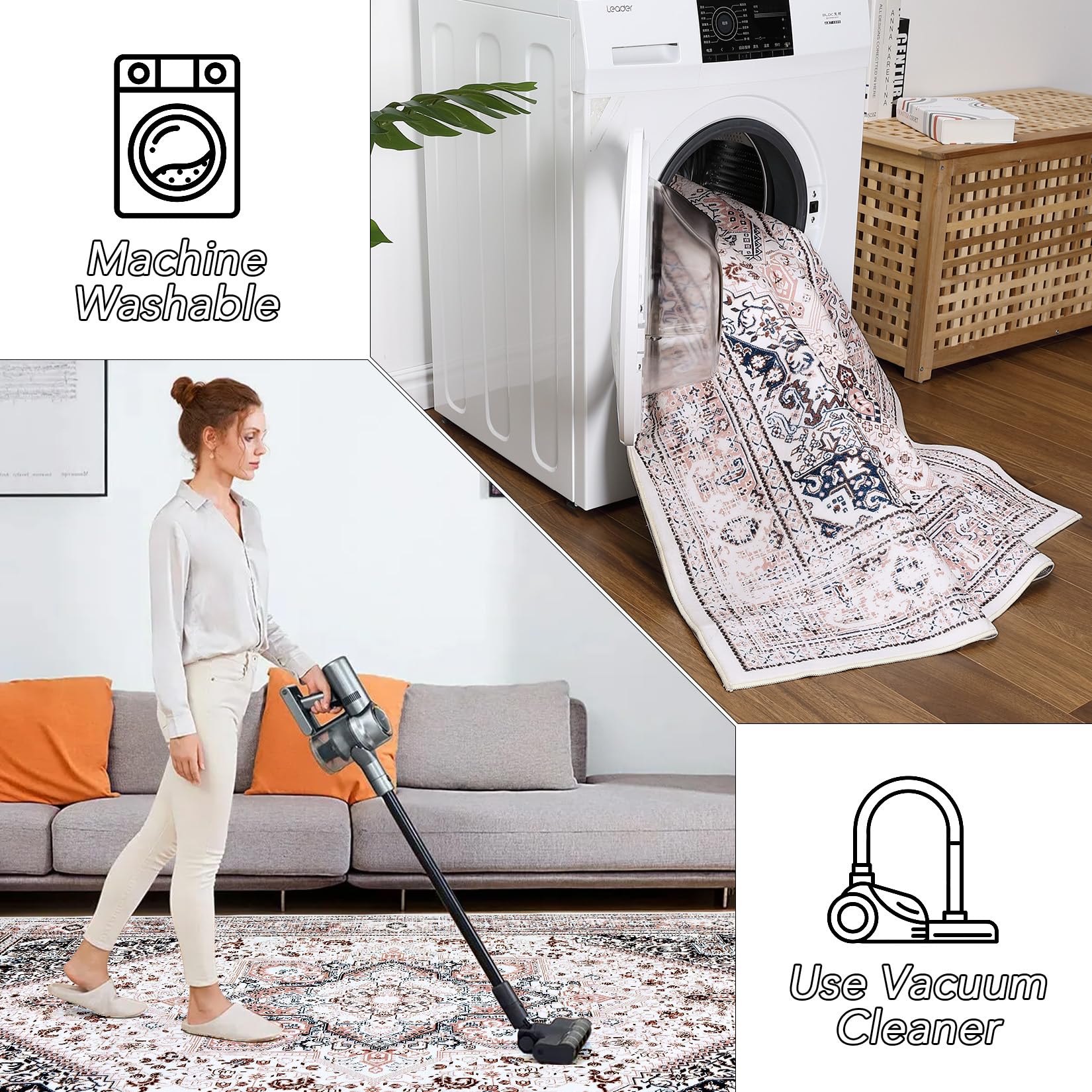 Tappeto da ingresso Garvee Runner, vintage, morbido, lavabile, antiscivolo, rosa, 60 x 230 cm