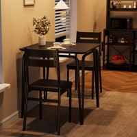 Tavolo da pranzo Garvee per 2 persone con sedie imbottite, piano in MDF, struttura in metallo, salvaspazio, ideale per stanze piccole, quadrato, nero