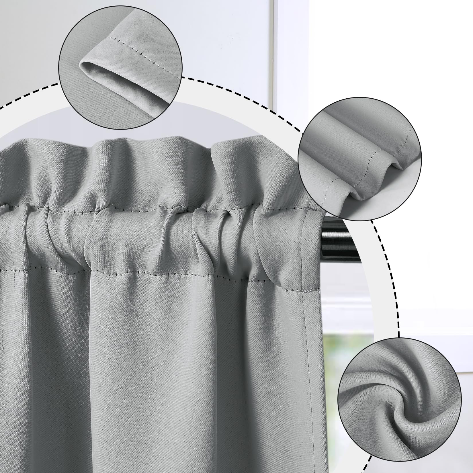 Garvee Tende Corte Tende Oscuranti 2 Pezzi per Piccole Finestre Cucina e Bagno 26"X30" Grigio Chiaro Cotone