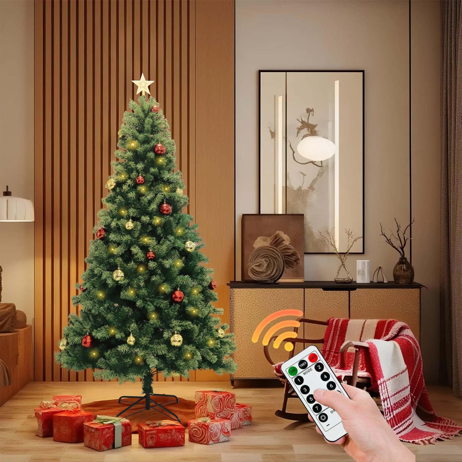 Albero di Natale Garvee 180 cm Effetto Neve con Telecomando - Artificiale PVC Decorazioni Soggiorno