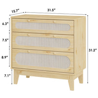Cassettiera Garvee a 3 cassetti, in legno e rattan, design moderno, soggiorno e camera da letto, rovere chiaro, robusta e versatile