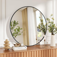 Specchio da parete rotondo nero Garvee da 30 pollici con cornice in metallo, moderno, antiruggine e antipolvere, per bagno, soggiorno, camera da letto