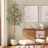 Albero di ulivo artificiale Garvee da 6 piedi con foglie di silicato e vaso di cemento stabile per soggiorno e ufficio, realistico, verde - verde