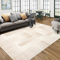 Tappeto moderno a pelo corto Garvee con taglio sagomato e motivo geometrico per soggiorno e camera da letto, 200x290 cm, beige
