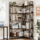 Scaffale angolare Garvee da 72" Libreria industriale a forma di L a 5 ripiani in MDF, metallo, soggiorno, camera da letto, nero - nero