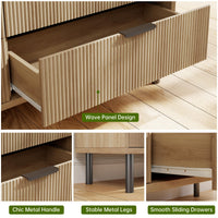 Cassettiera Garvee in rovere con 3 cassetti, design scanalato, gambe in metallo, protezione antiribaltamento per camera da letto e soggiorno, bianco, moderno