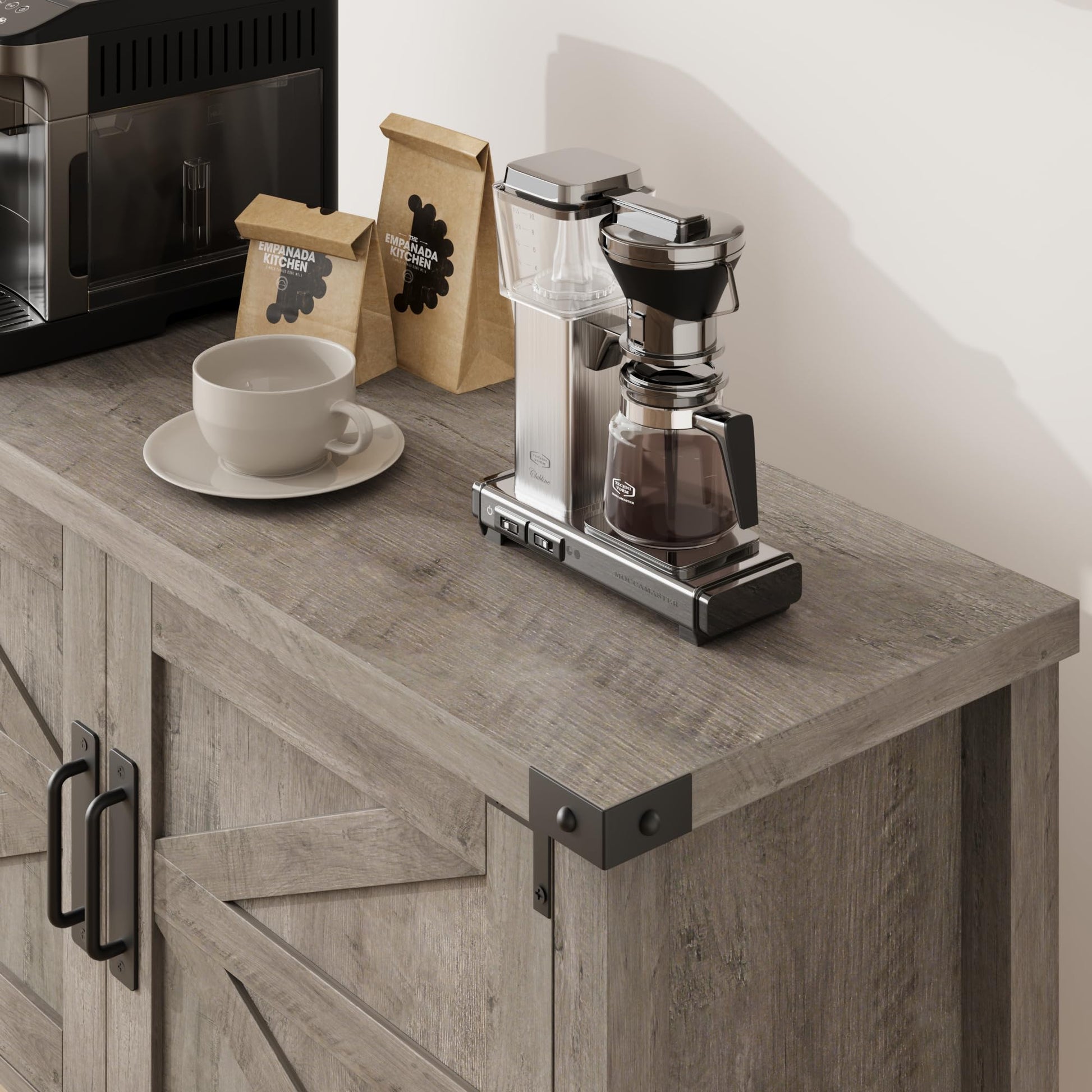 Tavolo consolle in legno Garvee Farmhouse con 2 ante per cucina e corridoio, 80x30x90 cm, grigio, robusto e multifunzionale