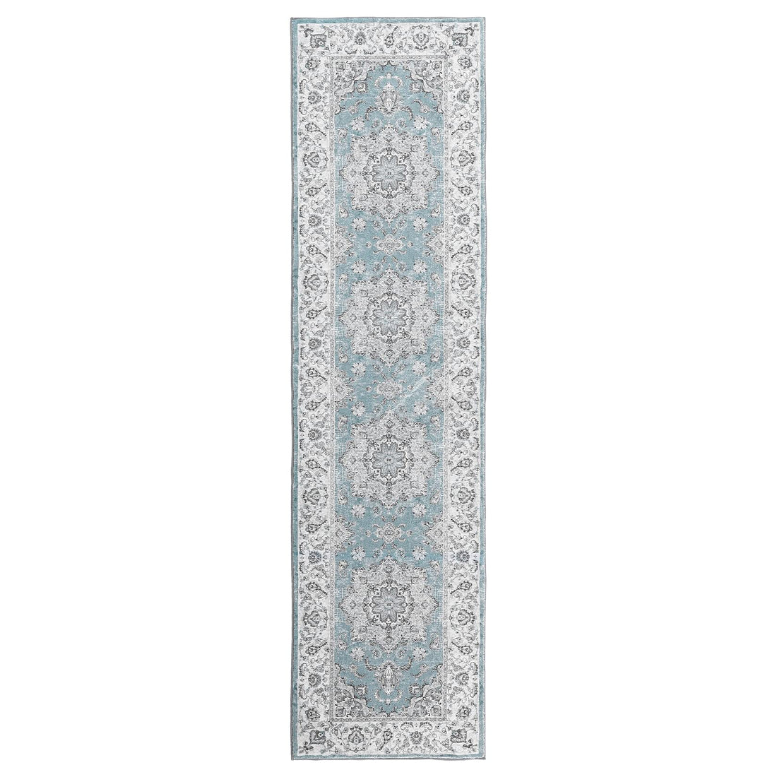 Tappeto vintage Garvee morbido e lavabile per camera da letto e soggiorno, tappeto antiscivolo, 60 x 230 cm, blu