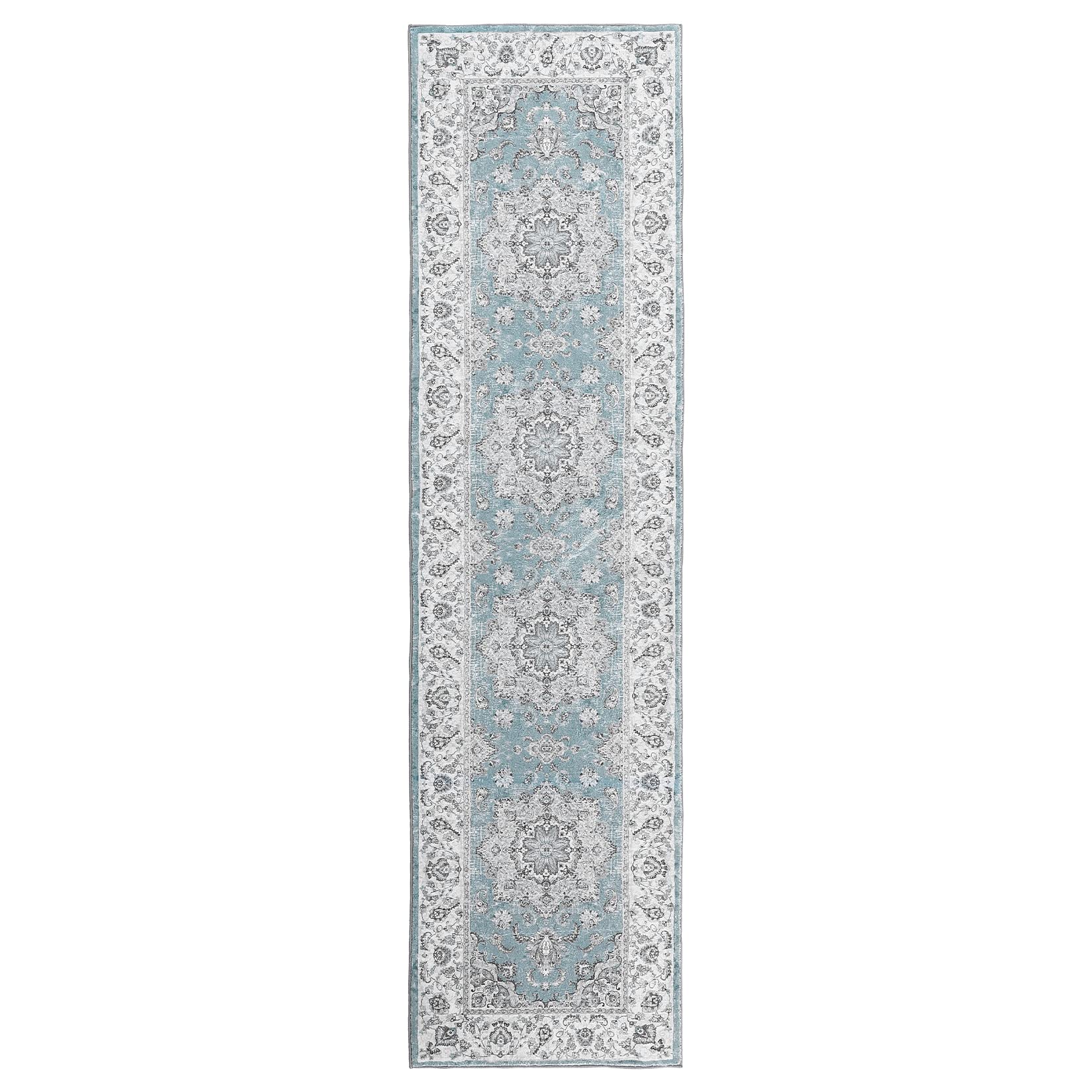 Tappeto vintage Garvee morbido e lavabile per camera da letto e soggiorno, tappeto antiscivolo, 60 x 230 cm, blu