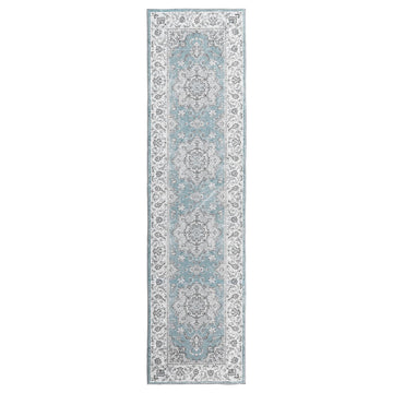 Tappeto vintage Garvee morbido e lavabile per camera da letto e soggiorno, tappeto antiscivolo, 60 x 230 cm, blu
