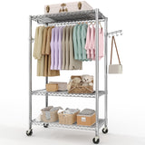 Garvee Porta Abiti a 3 Livelli con Ruote, 2 Aste Appendiabiti, Mensole Regolabili, Metallo Robusto, Argento, Armadio Portatile per Camera 192 cm A x 115 cm L x 40 cm P
