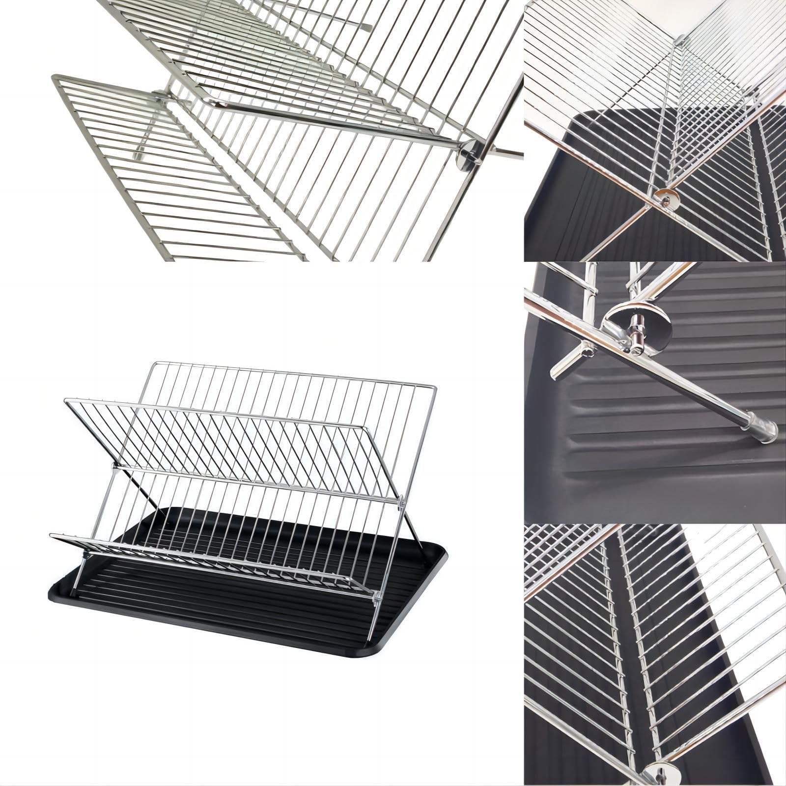 Scolapiatti Garvee pieghevole a 2 livelli in acciaio inox a forma di X con vassoio raccogligocce per cucina e lavello, grande, argento