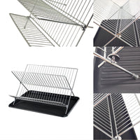 Scolapiatti Garvee pieghevole a 2 livelli in acciaio inox a forma di X con vassoio raccogligocce per cucina e lavello, grande, argento