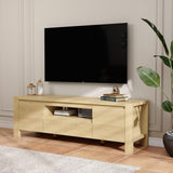 Garvee Mobile TV 55" in Stile Rustico con Ante e Ripiani Regolabili, Legno Naturale, Design Senza Maniglie, Gestione Cavi Nascosta - Soggiorno e Camera, Naturale, 140 cm, Marrone - Natural Wood
