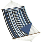 Garvee Amaca da Esterno per 2 Persone con Telaio Regolabile in Acciaio, Corda di Cotone, Cuscino in Poliestere, Giardino e Spiaggia, Design 2-in-1, Colore Naturale - Dark And Light Blue Stripes