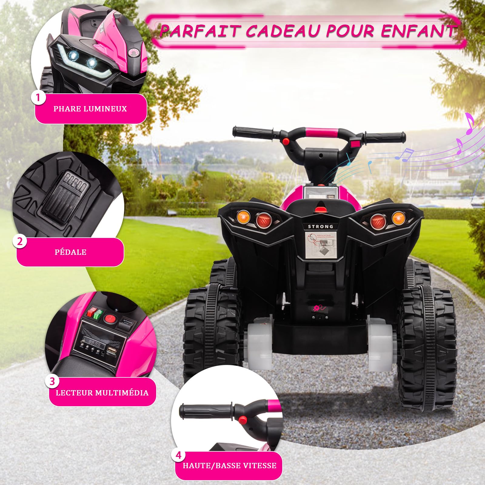 Garvee Kids Quad Rose 83x53x56cm LED Music Remote Control – Quad elettrico per bambini dai 3 anni in su con illuminazione e telecomando per genitori per giardino e parco giochi.