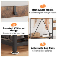 Appendiabiti Garvee con scarpiera e contenitore, robusta struttura in metallo, 8 ganci e ripiano, MDF, rustico, piedini regolabili, corridoio e soggiorno