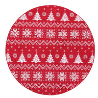 Garvee Tappeto Natalizio Rotondo Rosso con Fiocchi di Neve e Alberi di Natale - Antiscivolo, Lavabile in Lavatrice, Morbido Poliestere, Bordo Rinforzato - Per Soggiorno e Ingresso 120x120cm