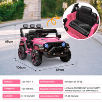 Auto elettrica per bambini Garvee con batteria potenziata da 12 V 7 Ah, 3 velocità, 2 modalità di funzionamento, telecomando 2.4G, luci LED, Bluetooth, cinture di sicurezza, rosa per bambini da 1 a 8 anni