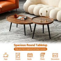 Tavolini da caffè Garvee Nesting Set da 2, Noce, Mid-Century Modern, Impilabili, MDF, Gambe in Metallo, Soggiorno, Balcone