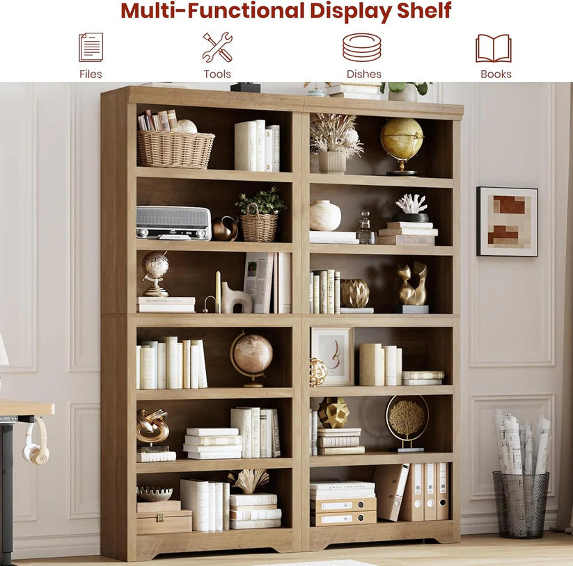 Garvee Libreria Rustica Alta 75" (190 cm), 2-6 Ripiani Regolabili, MDF Robusto, Anti-Ribaltamento, Uso Soggiorno e Ufficio, Elegante Neutro