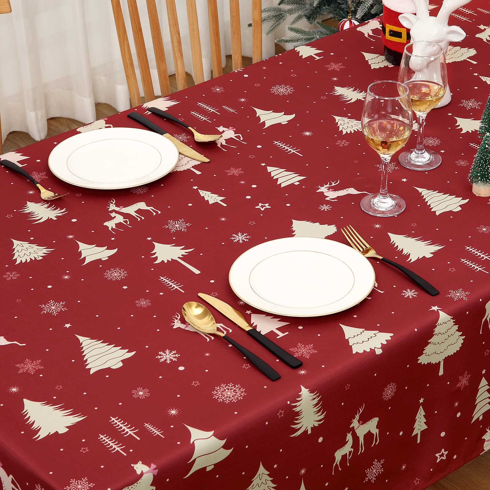 Tovaglia natalizia GARVEE con motivo a cervo, impermeabile, lavabile, color oro, 137x137 cm, per cene e feste, festiva