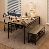 Set da pranzo Garvee per 4 persone con portabottiglie, grigio retrò, MDF e acciaio, sedie e panca robuste e salvaspazio, ideale per piccoli spazi