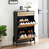 Garvee Scarpiera con 2 cassetti ribaltabili e 1 cassetto, organizer per scarpe in rattan per corridoio, 61x23.88x102.36 cm, colore naturale - Nero