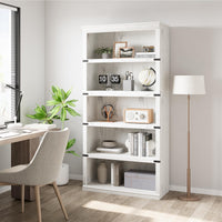 Libreria Garvee a 5 ripiani in stile fattoria con 5 ripiani aperti, bianca, per soggiorno e ufficio, robusta, stile coloniale