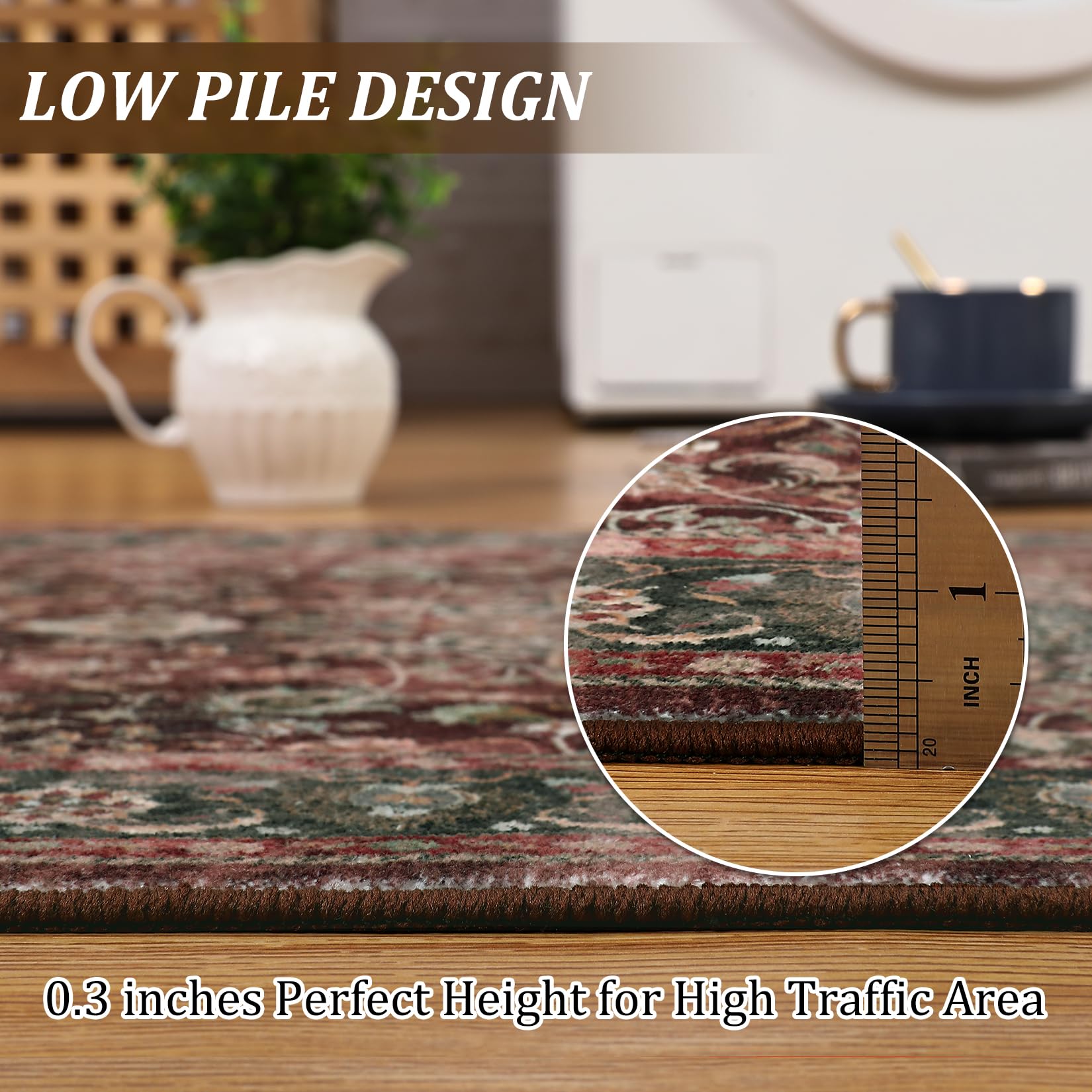 Tappeto Garvee 160x230cm, lavabile, retrò, per soggiorno, marrone rossiccio, morbido, antiscivolo, grande, vintage, a pelo corto, per camera da letto, sala da pranzo, ufficio.