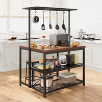 Isola da cucina Garvee con spazio di archiviazione, tavolo da 42", ripiani a 3 livelli, 5 ganci, MDF e metallo per cucina e sala da pranzo, versatile, zona pranzo, grigio