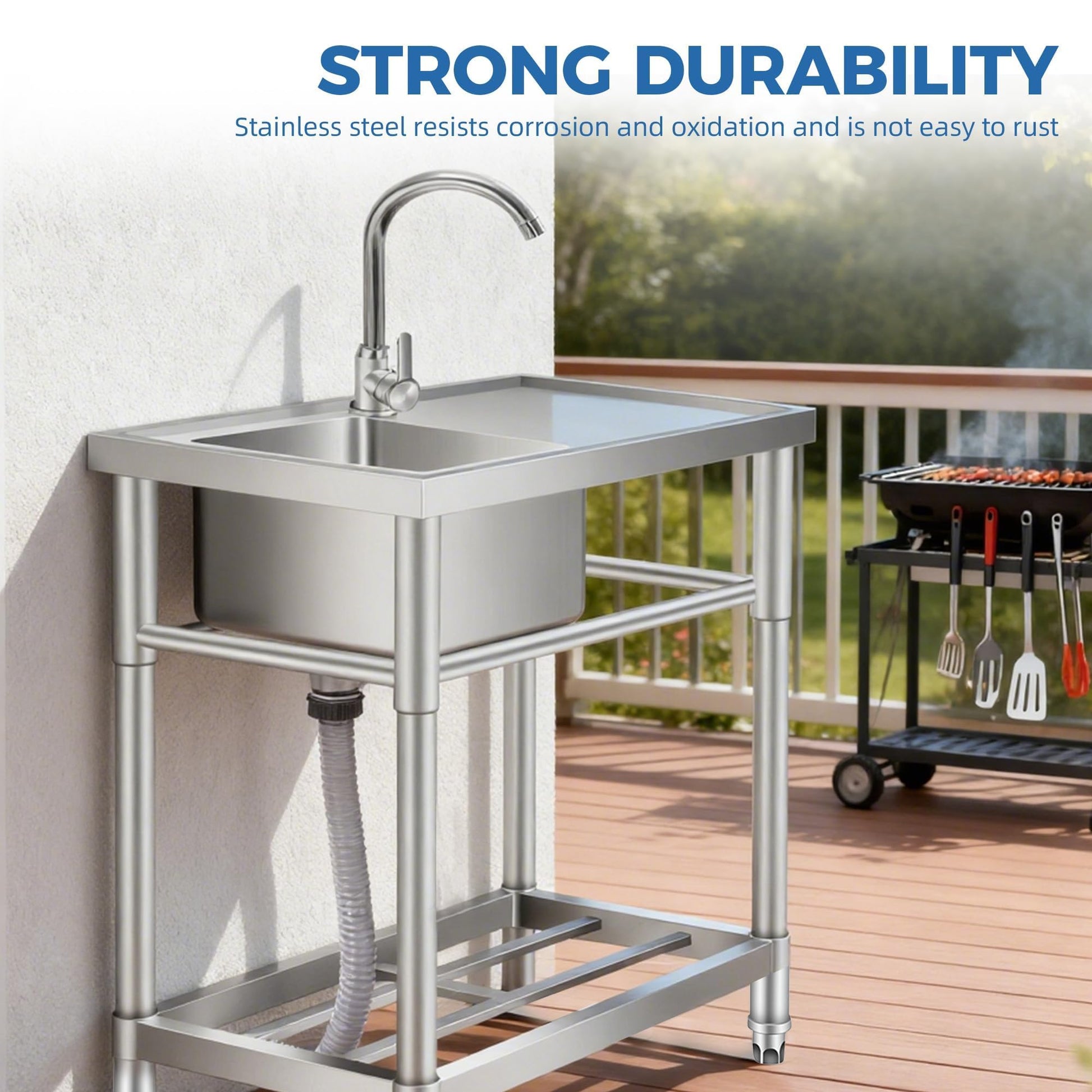 Lavello di servizio in acciaio inossidabile Garvee con rubinetto e piano di lavoro, indipendente, acciaio inossidabile 304, 30 pollici, argento