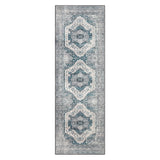 Garvee Teppichläufer Vintage Grau Blau Schmutzabweisend Waschbar Polyester Kaschmirimitat Rutschfest Flachflor 60x230 cm Für Flur Wohnzimmer - Grigio