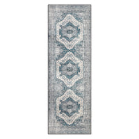 Garvee Teppichläufer Vintage Grau Blau Schmutzabweisend Waschbar Polyester Kaschmirimitat Rutschfest Flachflor 60x230 cm Für Flur Wohnzimmer